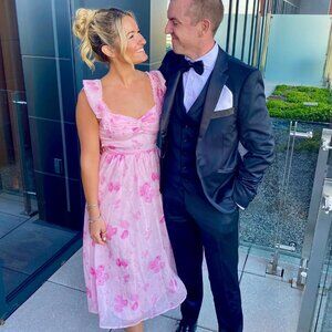 Loveliest Darling Light Pink Floral Ruffled Tie-Back Midi Dress